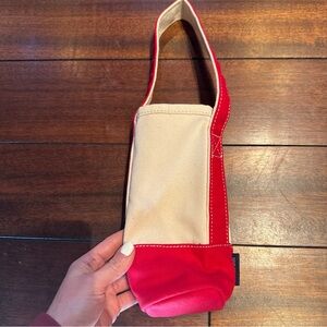 NWOT Land's End Wine Tote Bag Canvas Bottle Red And Beige